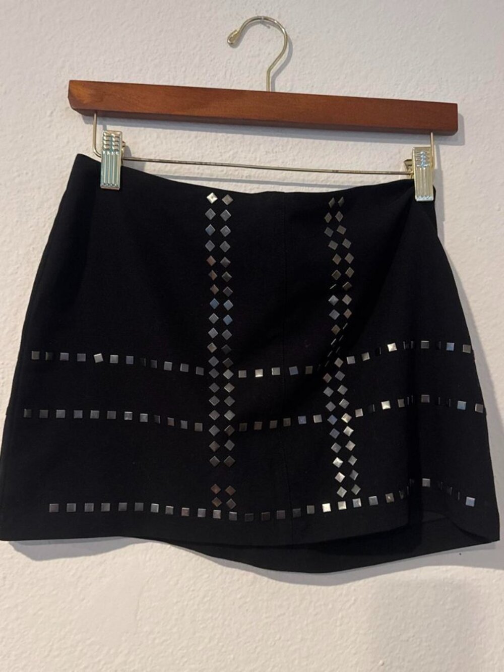 Vintage Forever 21 Black mini skirt with silver rhinestone grid pattern, size S